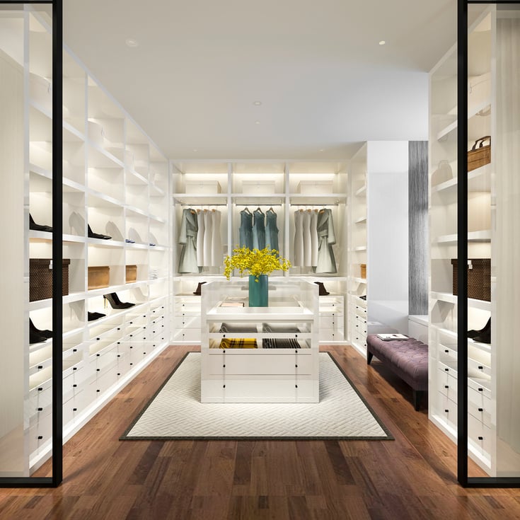 3D Rendering of Minimalist Walk in Closet 